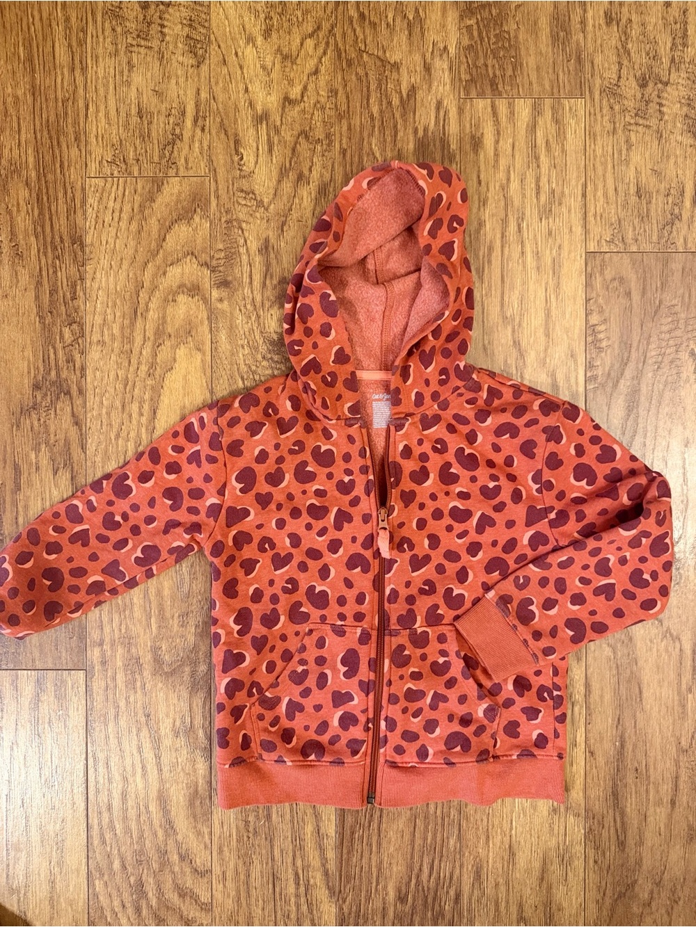 Kids Brown/Red Heart Print Zip Hoodie